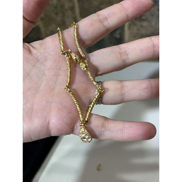Designer Nolan Miller CZ Teardrop & Gold Link Necklace 17”inch 14K Gold Plated. - Picture 3 of 9